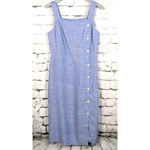 J. McLAUGHLIN "Leah Dress" Linen-Blend Chambray Midi Dress Classic Size 12 NWT - Picture 3 of 9
